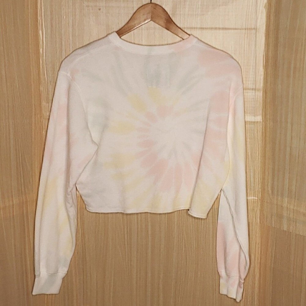 Hollister Womens White Pastel Tie Dye Cropped Sweatshirt Small - Picture 2 of 6